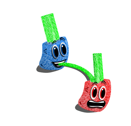 Blue and red candy swinging